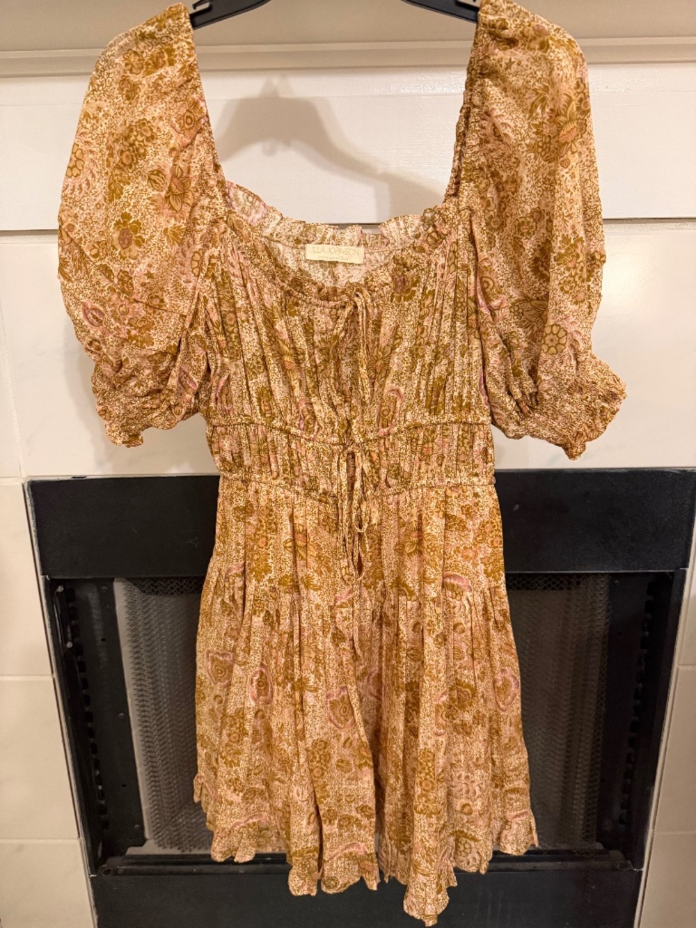 Ulla Johnson Floral Puff Sleeve Ruffle Mini Dress Pink Brown Size 6